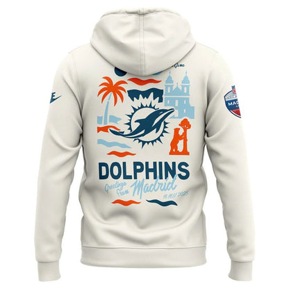 Miami Dolphins 2025 NFL Madrid Game Hoodie - Cream