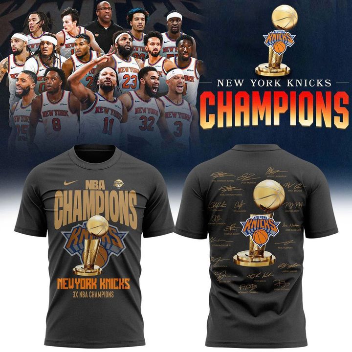 New York Knicks 2026 Champions 3-Time Champions Royal Gray T-Shirt