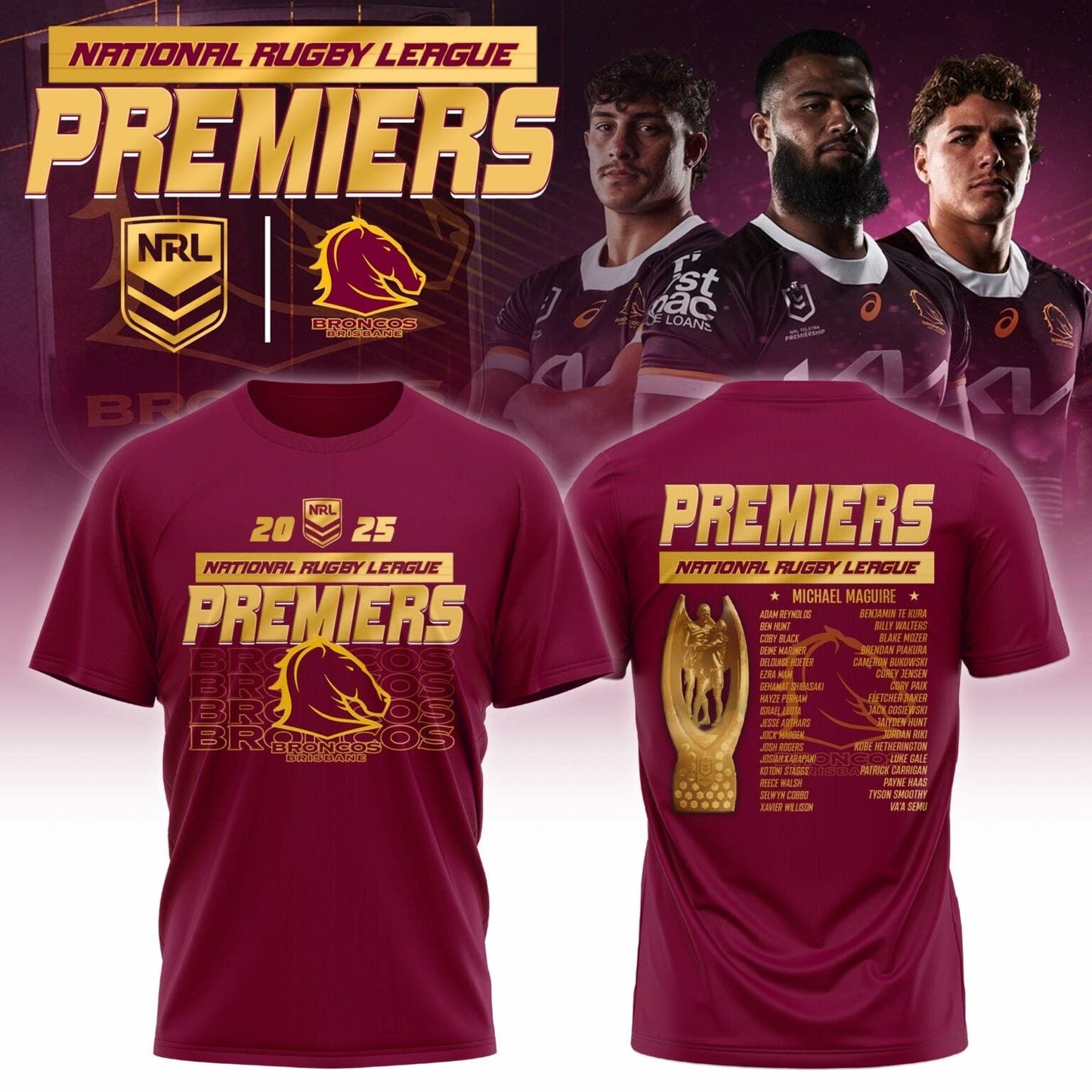 B.Broncos NRL Finals 2025 Champions Signature Combo Shirt