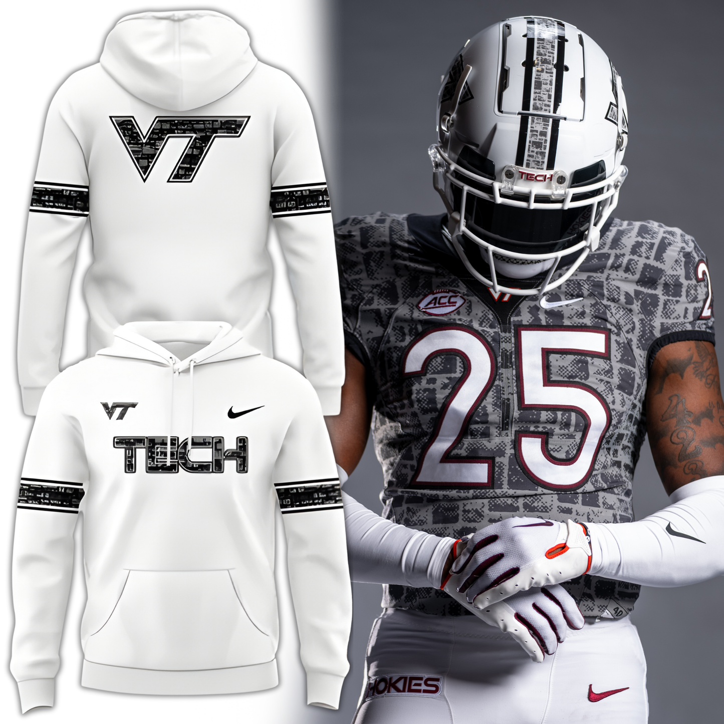Special Edition Virginia Tech Football Wordmark Logo Uniform White Hoodie