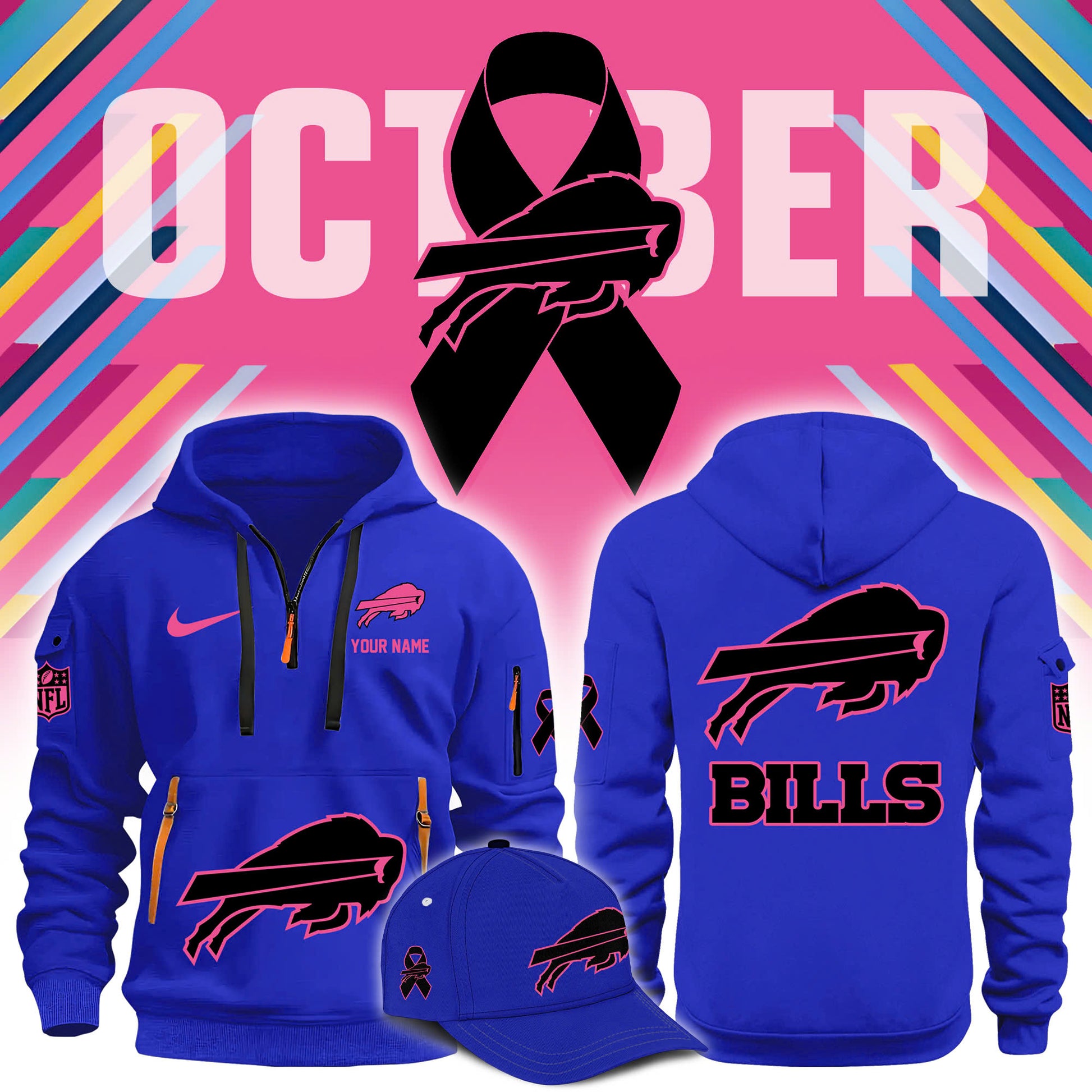 Buffalo Bills Crucial Cancer Hoodie 115 &amp; Cap &amp; Jogger BL