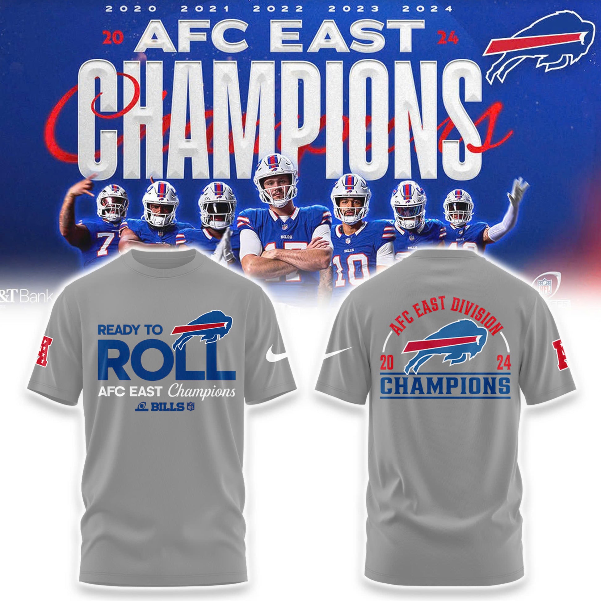 Buffalo Bills 2024 AFC East Division Champions Locker Room Trophy Collection TShirt V2