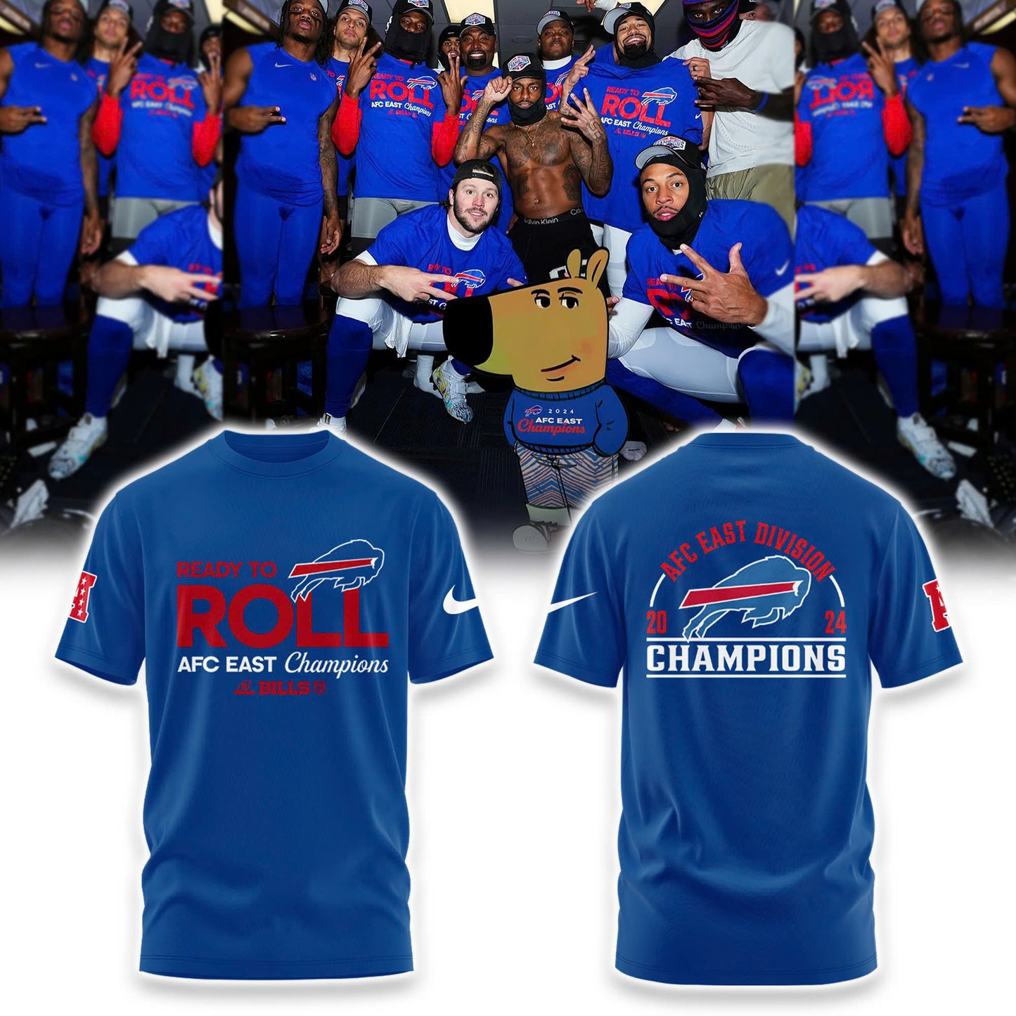 Buffalo Bills 2024 AFC East Division Champions Locker Room Trophy Collection TShirt