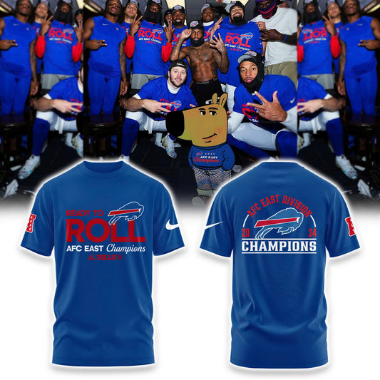 Buffalo Bills 2024 AFC East Division Champions Locker Room Trophy Collection TShirt