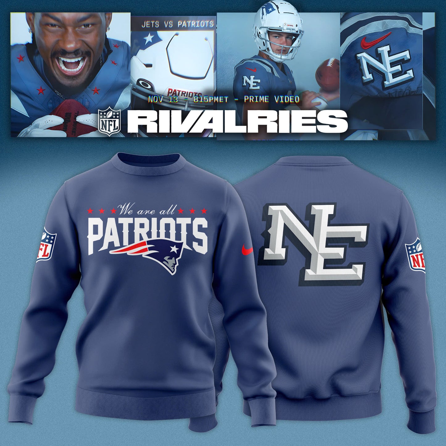 _New England Patriots 2025 Rivalries Nor’Easter Storm Blue Sweatshirt