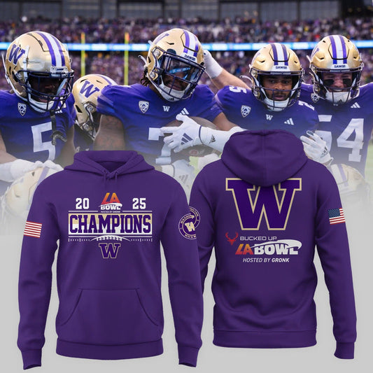 Washington Huskies Football 2025 BUCKED UP LA BOWL Champions Hoodie v2