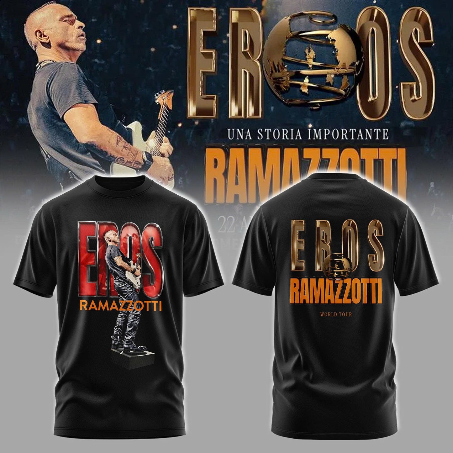 Eros Ramazzotti UNA STORIA IMPORTANTE WORLD TOUR 2026 Limited Edition Black Tshirt