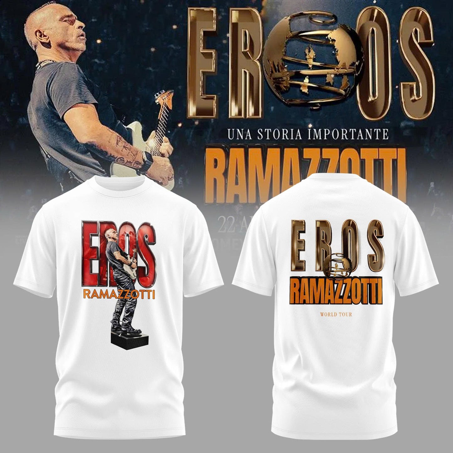 Eros Ramazzotti UNA STORIA IMPORTANTE WORLD TOUR 2026 Limited Edition White Tshirt