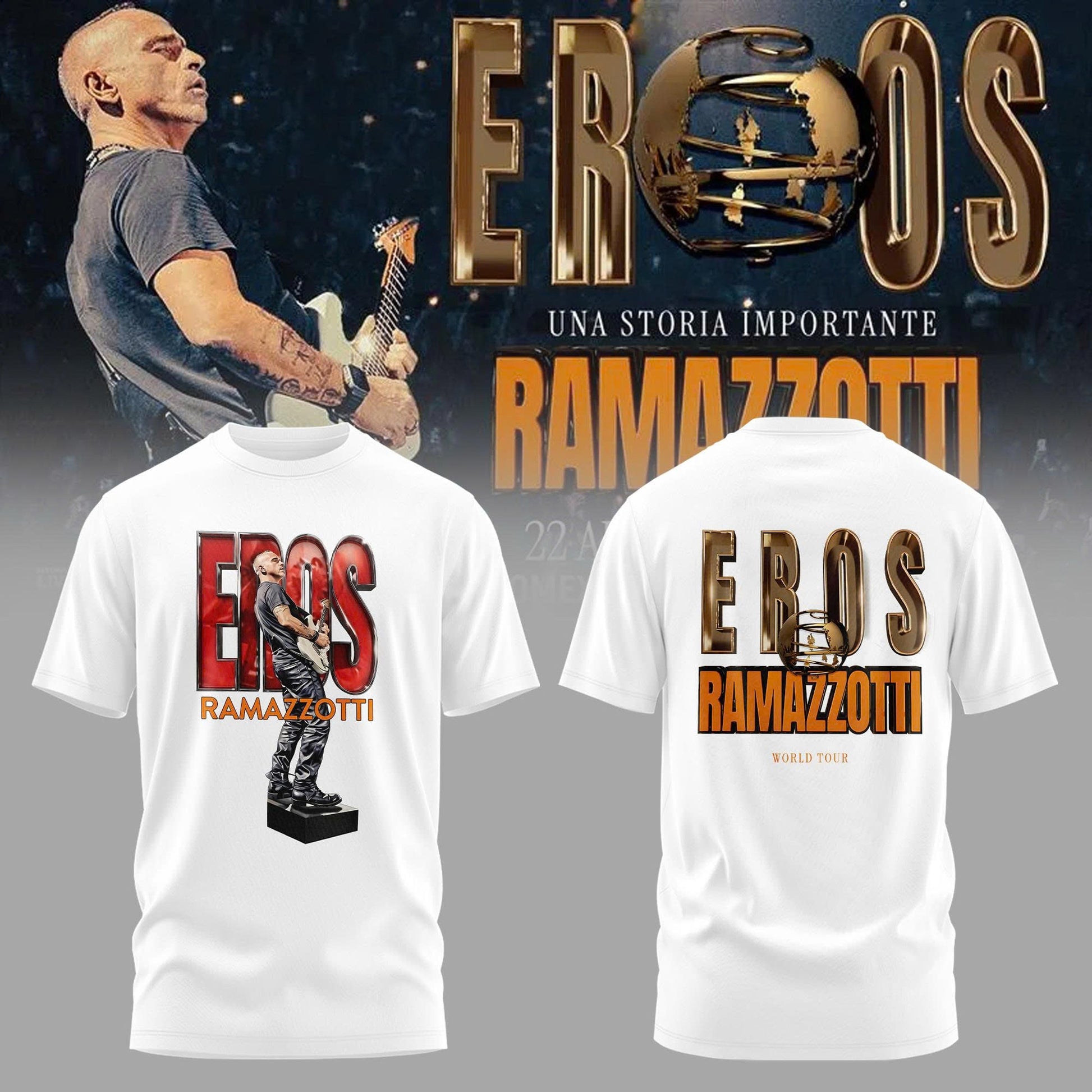 Eros Ramazzotti UNA STORIA IMPORTANTE WORLD TOUR 2026 Limited Edition White Tshirt