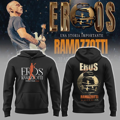 Eros Ramazzotti UNA STORIA IMPORTANTE WORLD TOUR 2026 Limited Edition Black Hoodie v2